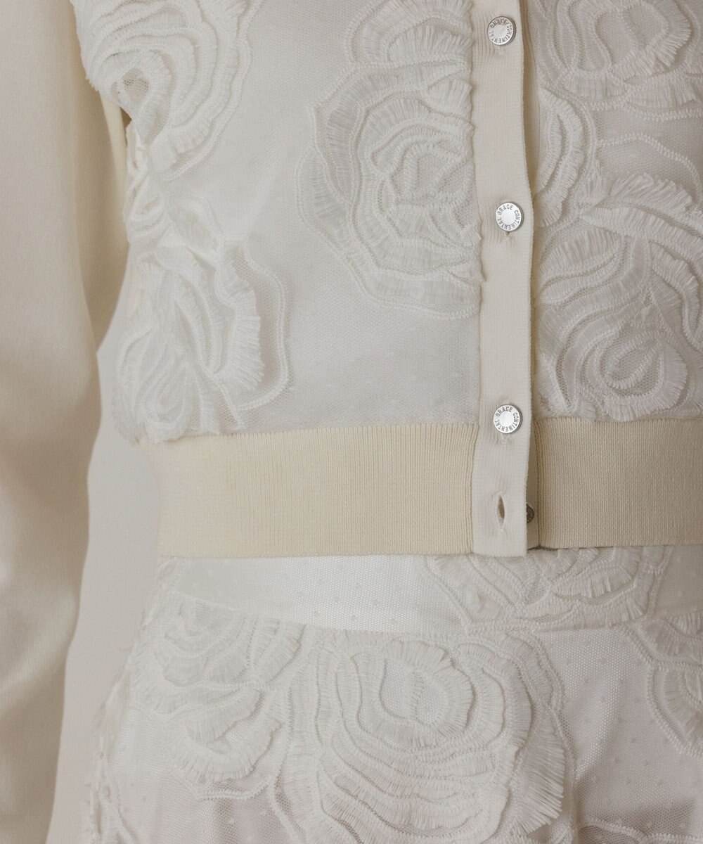 GRACE CONTINENTAL ローズ刺繍ニットカーディガン 