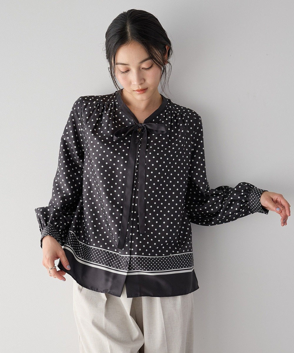 YECCA VECCA ドットパネル柄リボンブラウス 