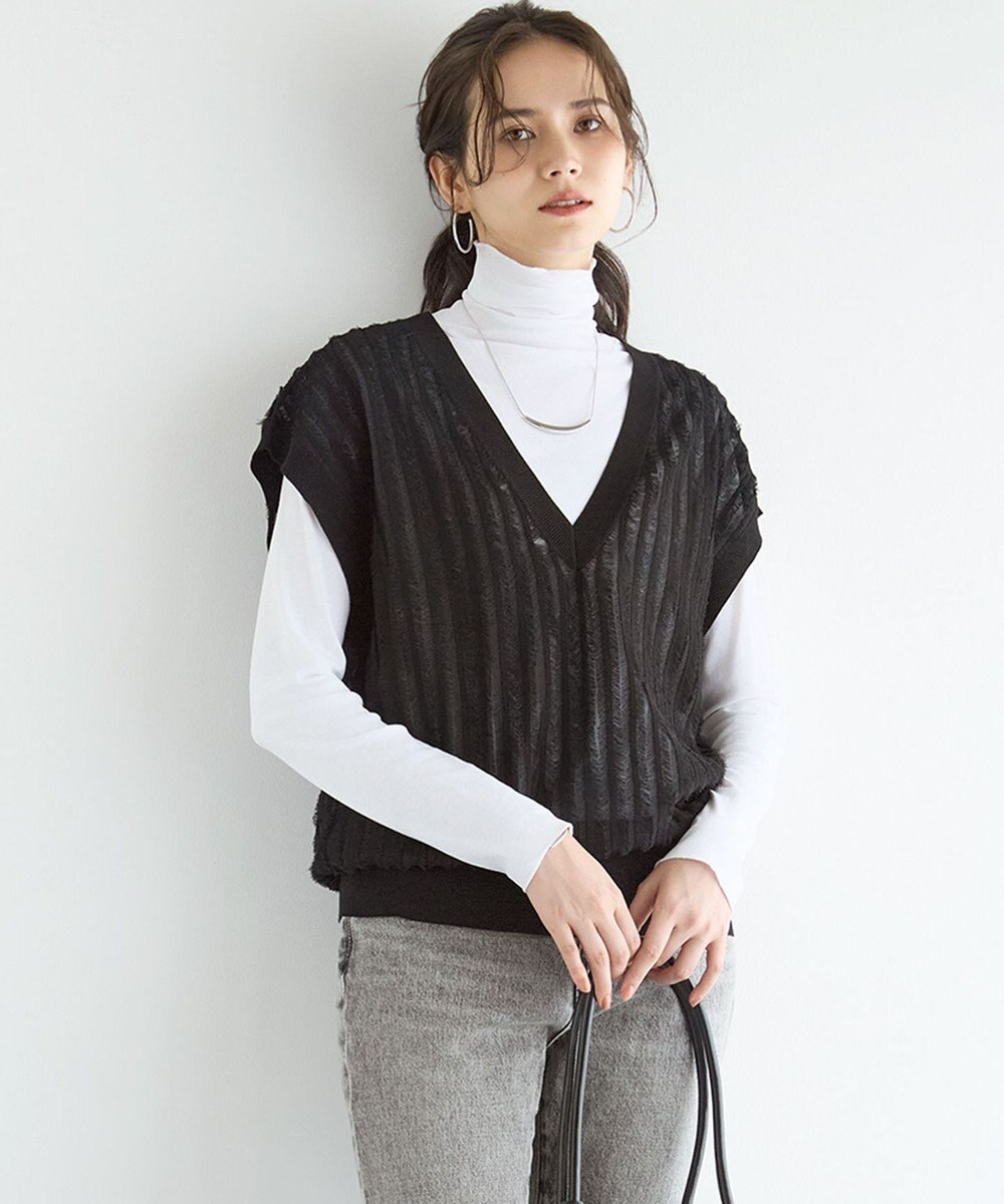 23区 【SLOW/一部店舗限定】フリンジニット ジレ 