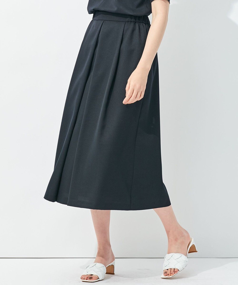自由区 【接触冷感・速乾・UVカット・撥水・防シワ】リネンライクツイル タックスカート 