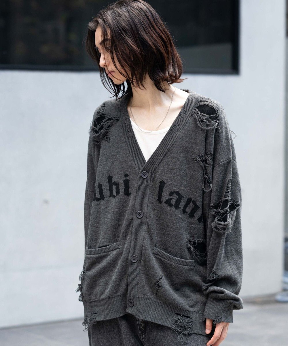 WEGO 【ユニセックス着用ITEM】ダメージジャガードカーディガン 