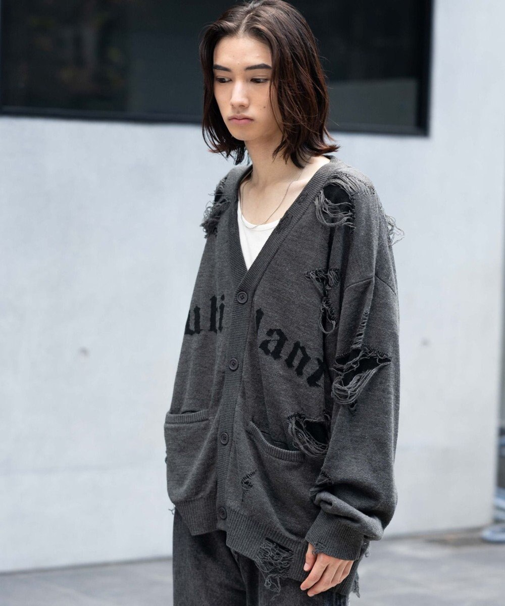 WEGO 【ユニセックス着用ITEM】ダメージジャガードカーディガン 