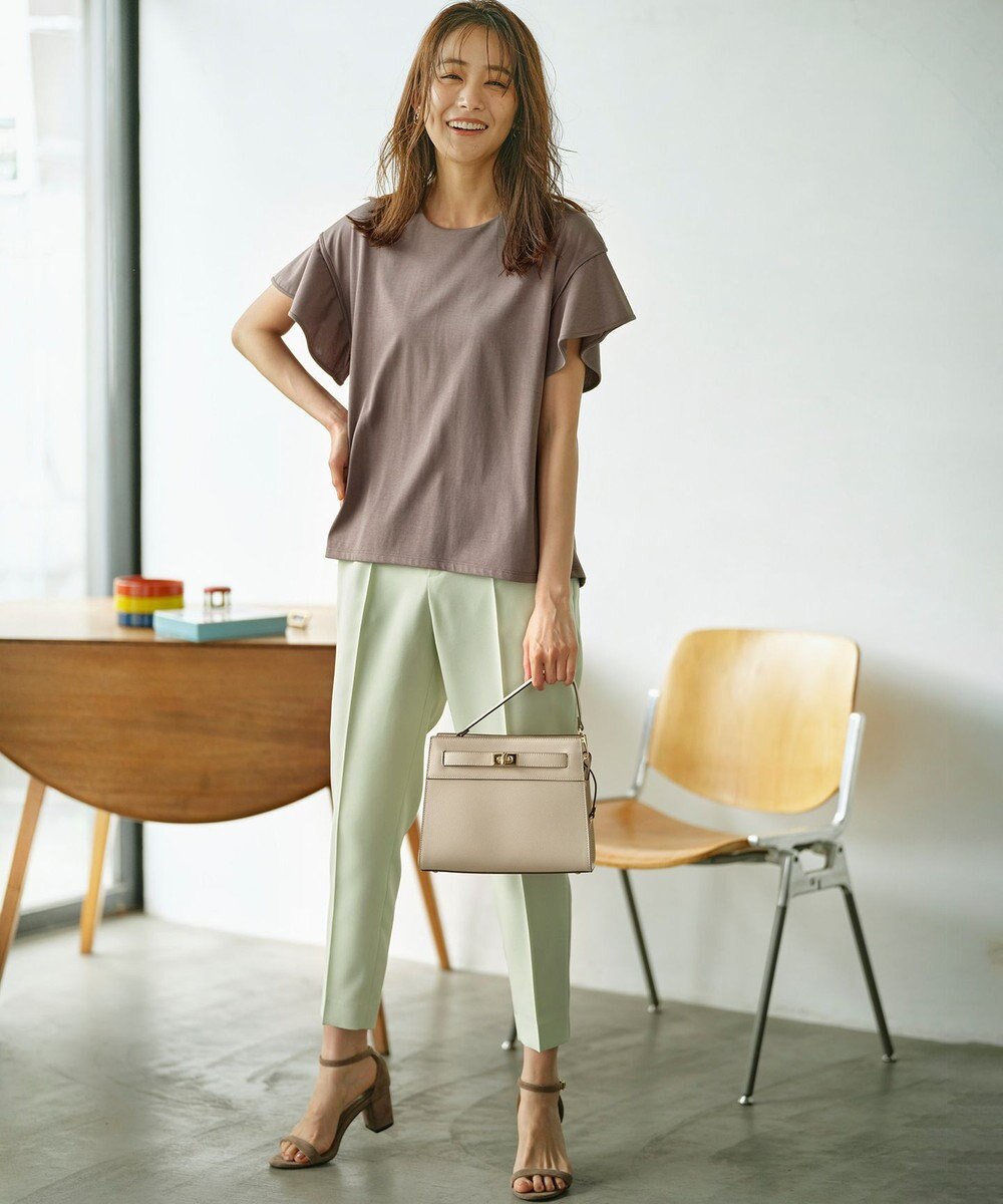 組曲 GIZAプレーティング天竺フリルスリーブ Tシャツ 