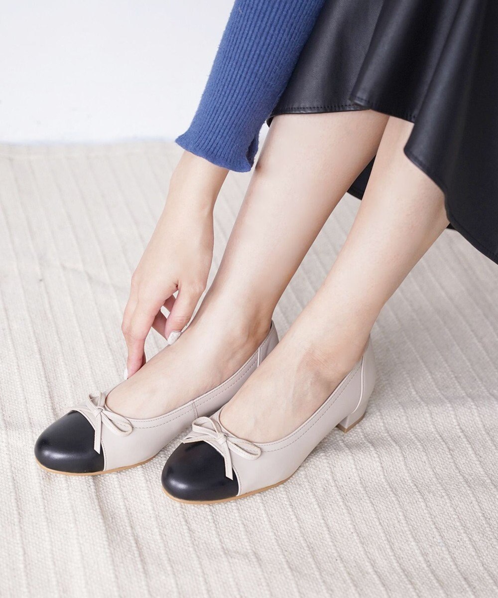 Pointer 日本製 本革リボン付きラウンドトゥパンプス 