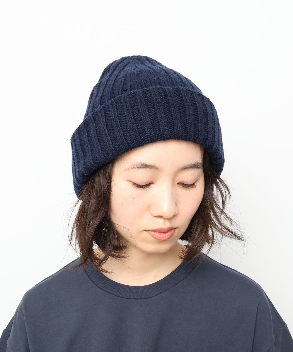 WHITE MAILS 【UNISEX】WOOL PAPER DOUBLE KNIT リブビーニー ネイビー