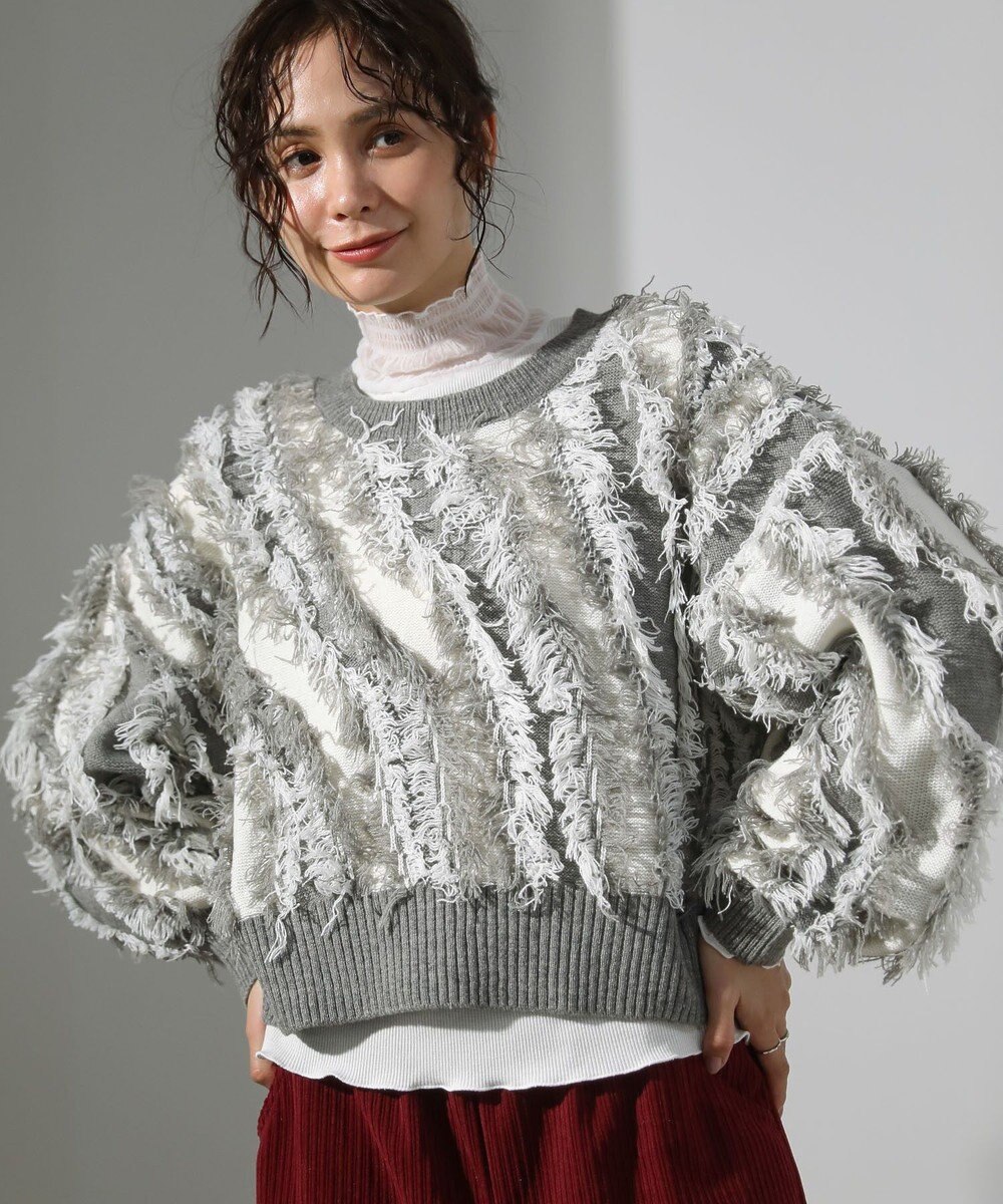 Green Parks ・ＥＬＥＮＣＡＲＥ　ＤＵＥ　フリンジジャカードニット 