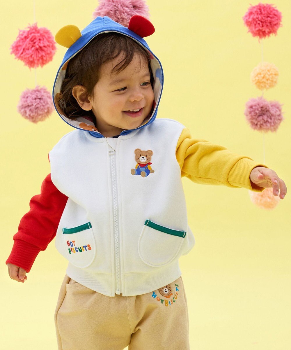 MIKI HOUSE HOT BISCUITS 【80-120cm】マルチカラー 裏毛パイル くまみみパーカー 