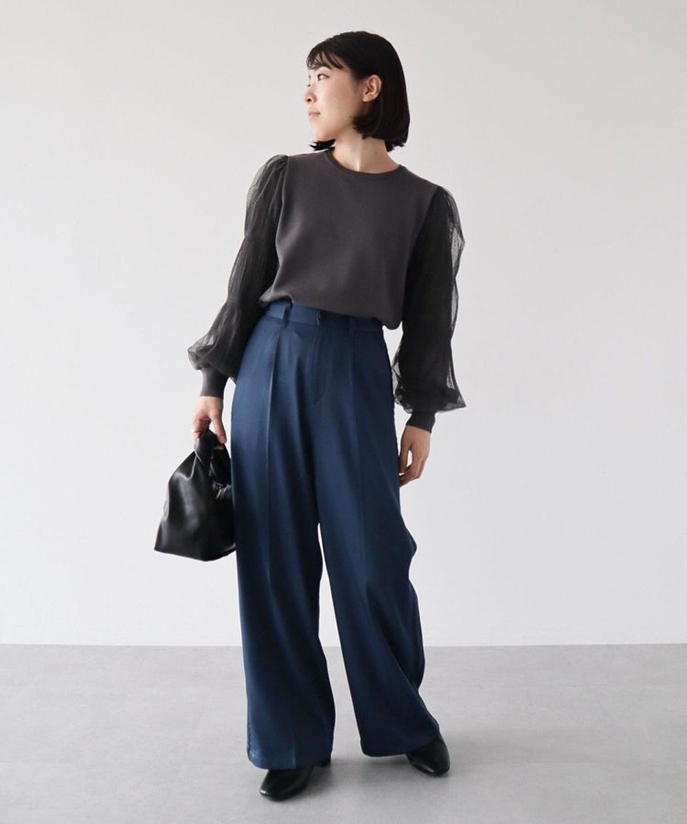 Green Parks 袖チュールマジョリカドッキングニットプルオーバー 