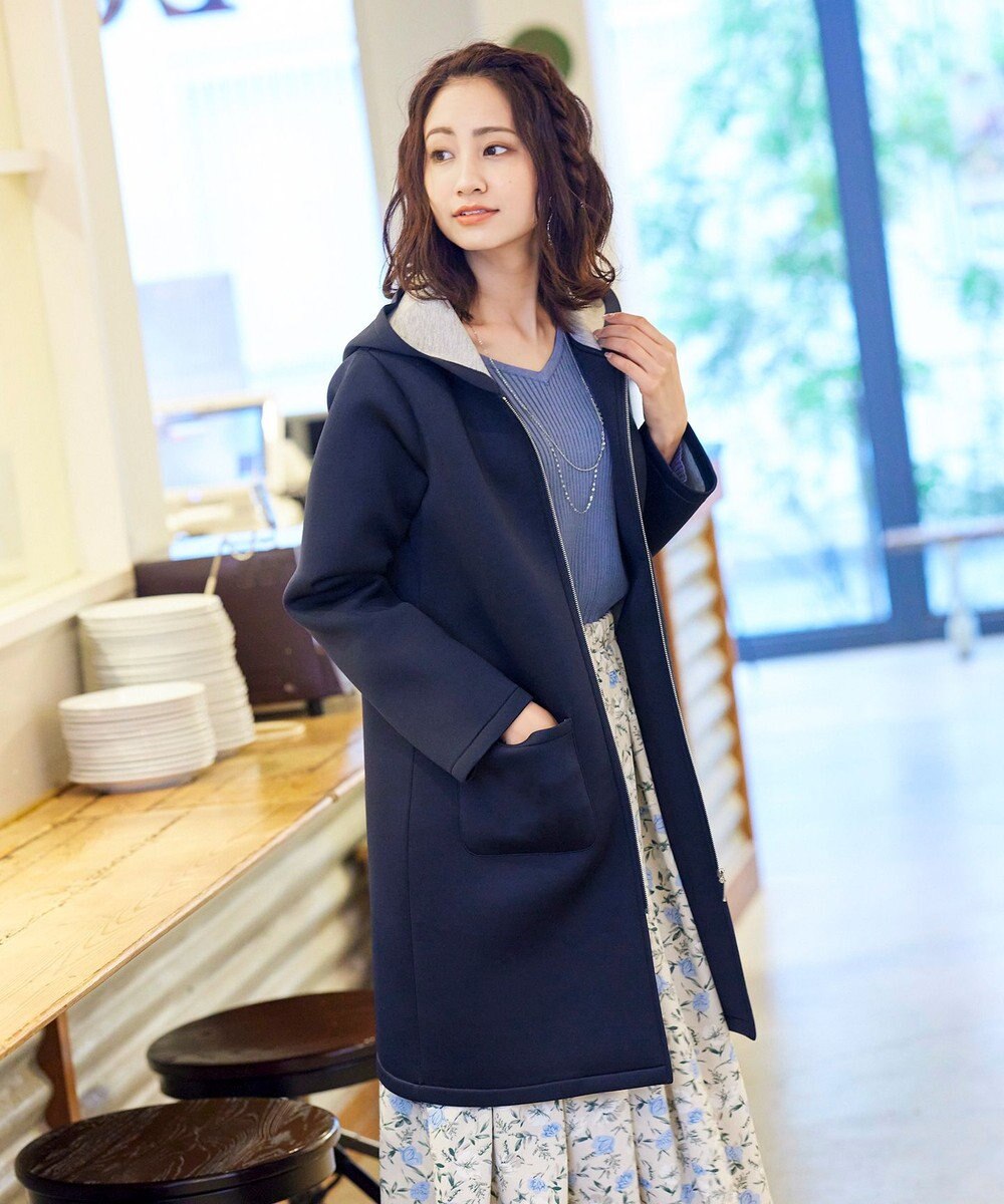 Tiaclasse 【洗える】異素材を組み合わせた花柄リブニットコンビワンピース 