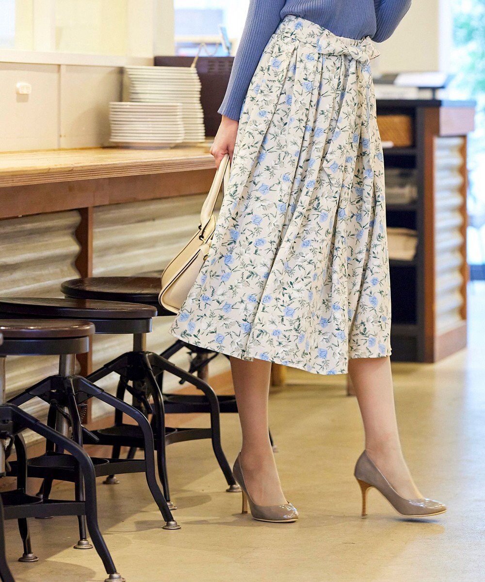 Tiaclasse 【洗える】異素材を組み合わせた花柄リブニットコンビワンピース 