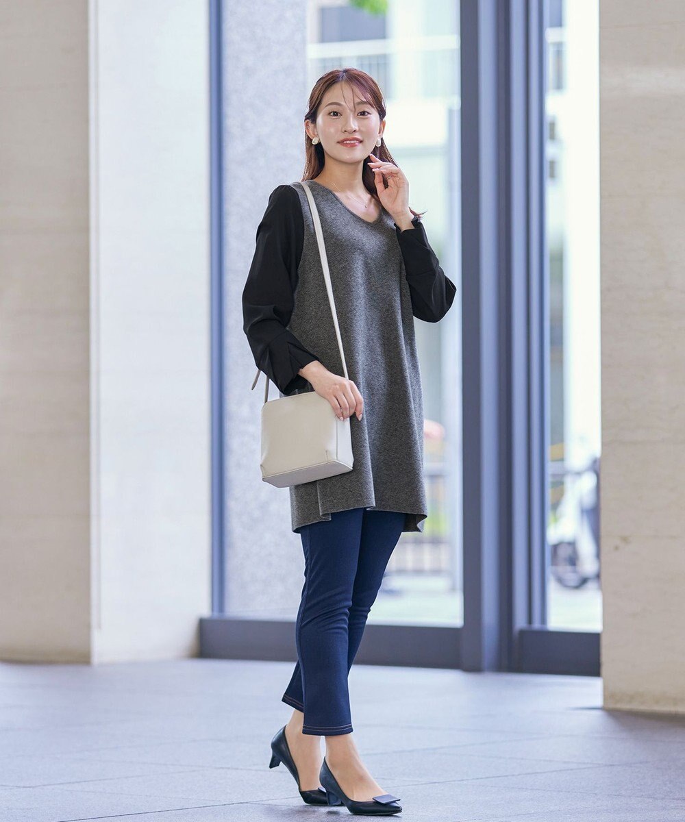 Tiaclasse 【洗える】タック袖コンビニットチュニック 