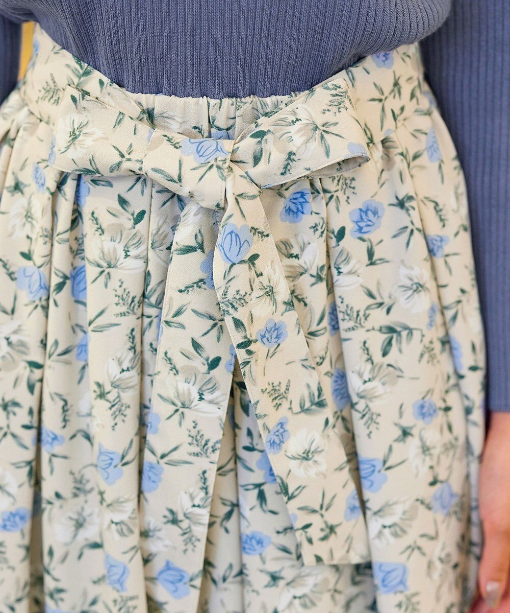 Tiaclasse 【洗える】異素材を組み合わせた花柄リブニットコンビワンピース 