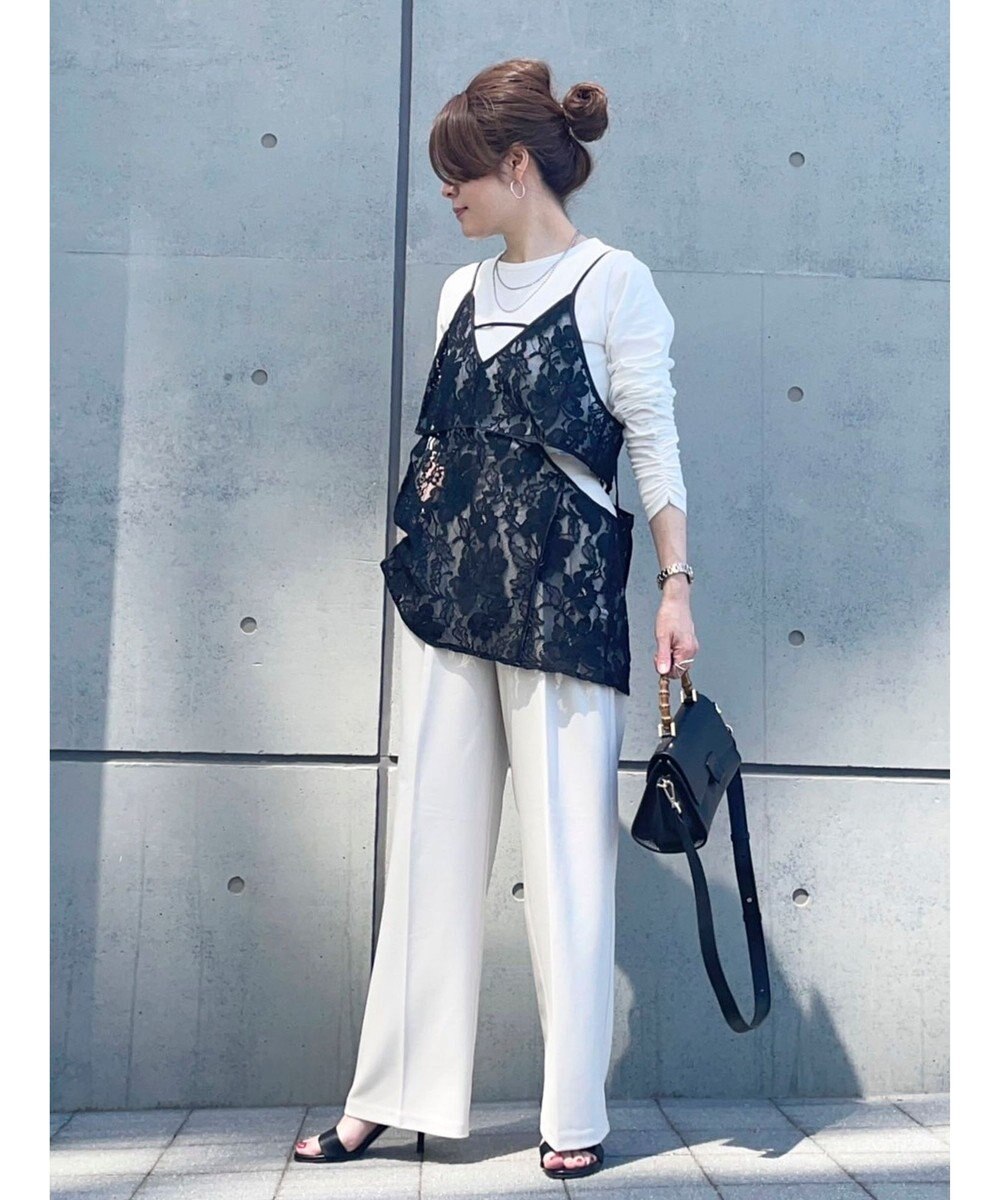 Green Parks AnriettMusee シャーリングスリーブＴシャツ＋レースキャミソールＳＥＴ 