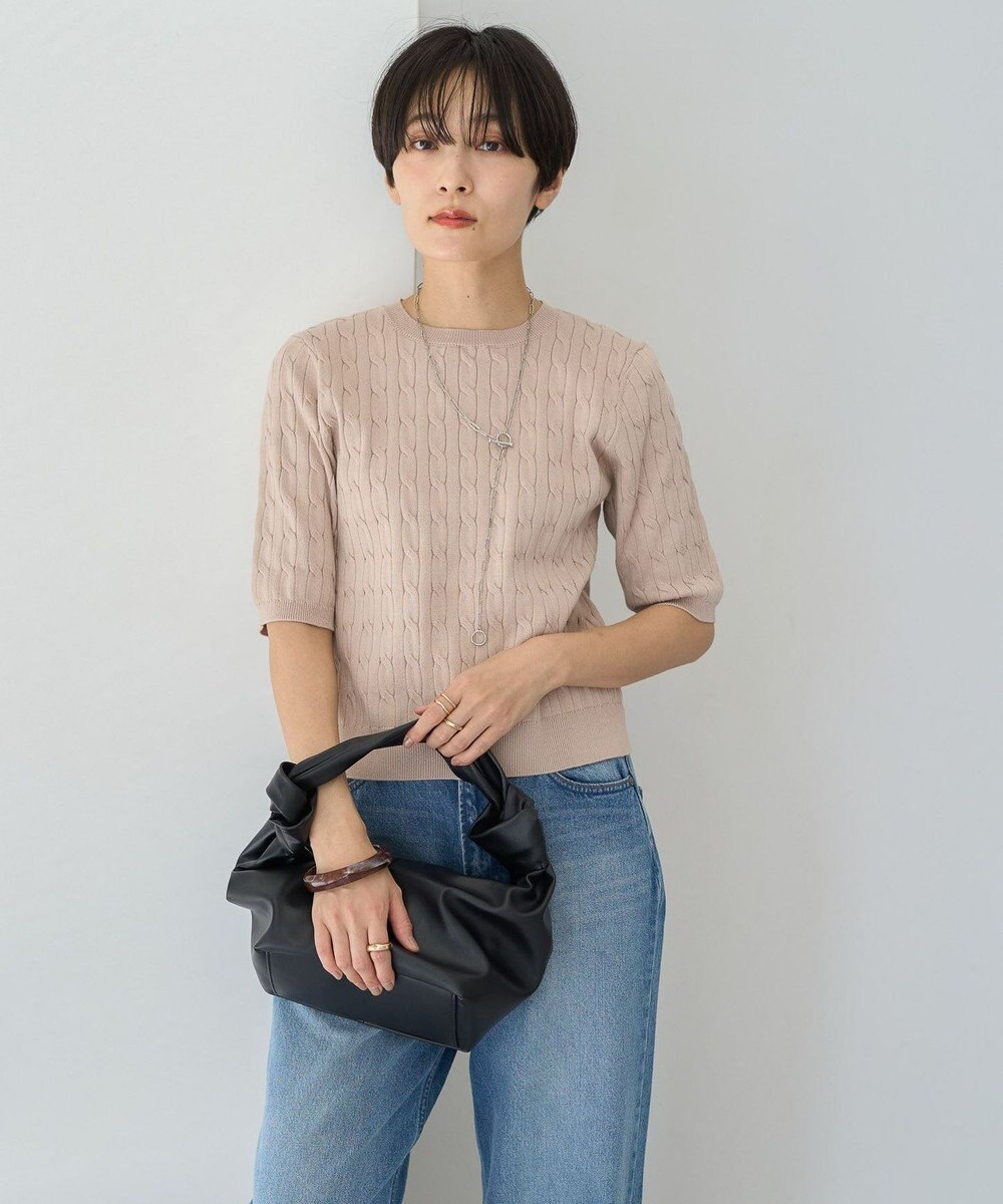 AMERICAN HOLIC ケーブル５分袖ニットプルオーバー 