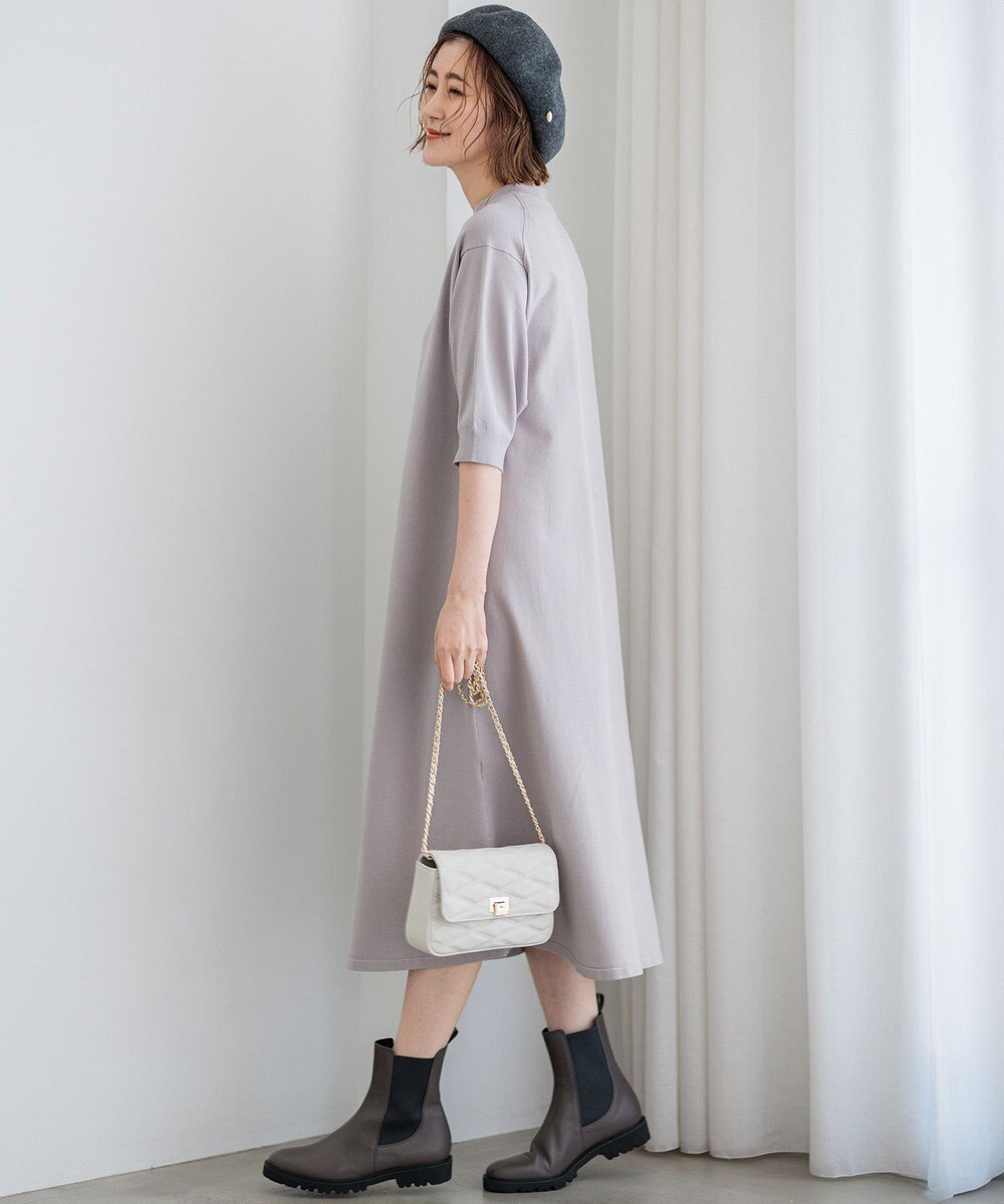 23区 S 【洗える】ヴィスコースストレッチ パフスリーブ ニットワンピース 