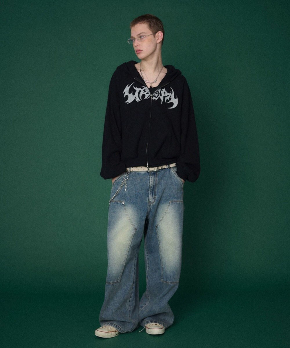 WEGO 【ユニセックス着用ITEM】ワッフルグラフィックカットZIPパーカー 