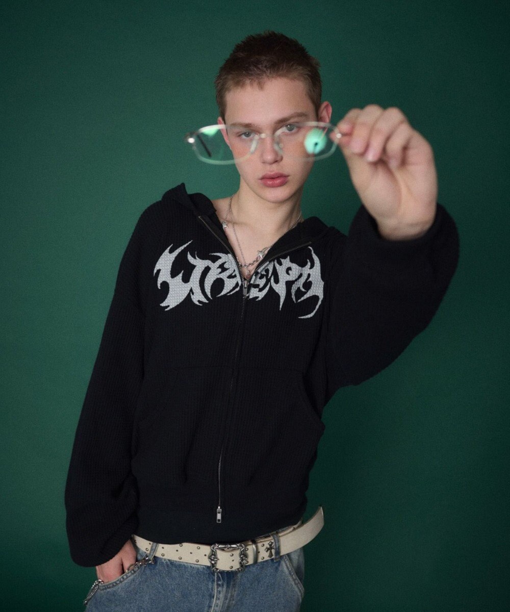 WEGO 【ユニセックス着用ITEM】ワッフルグラフィックカットZIPパーカー 