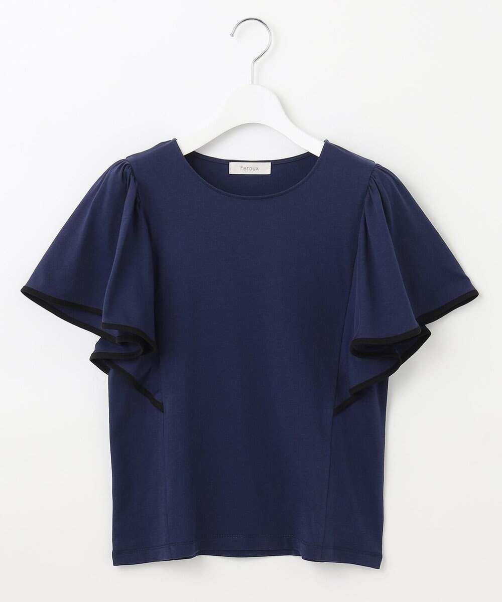 Feroux 【UVケア】バイカラーラッフルスリーブ Ｔシャツ 