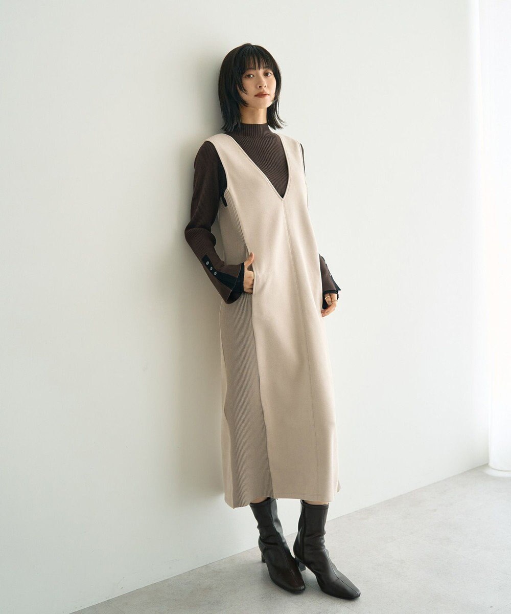 YECCA VECCA ニット切替フェイクスエードジャンスカ 