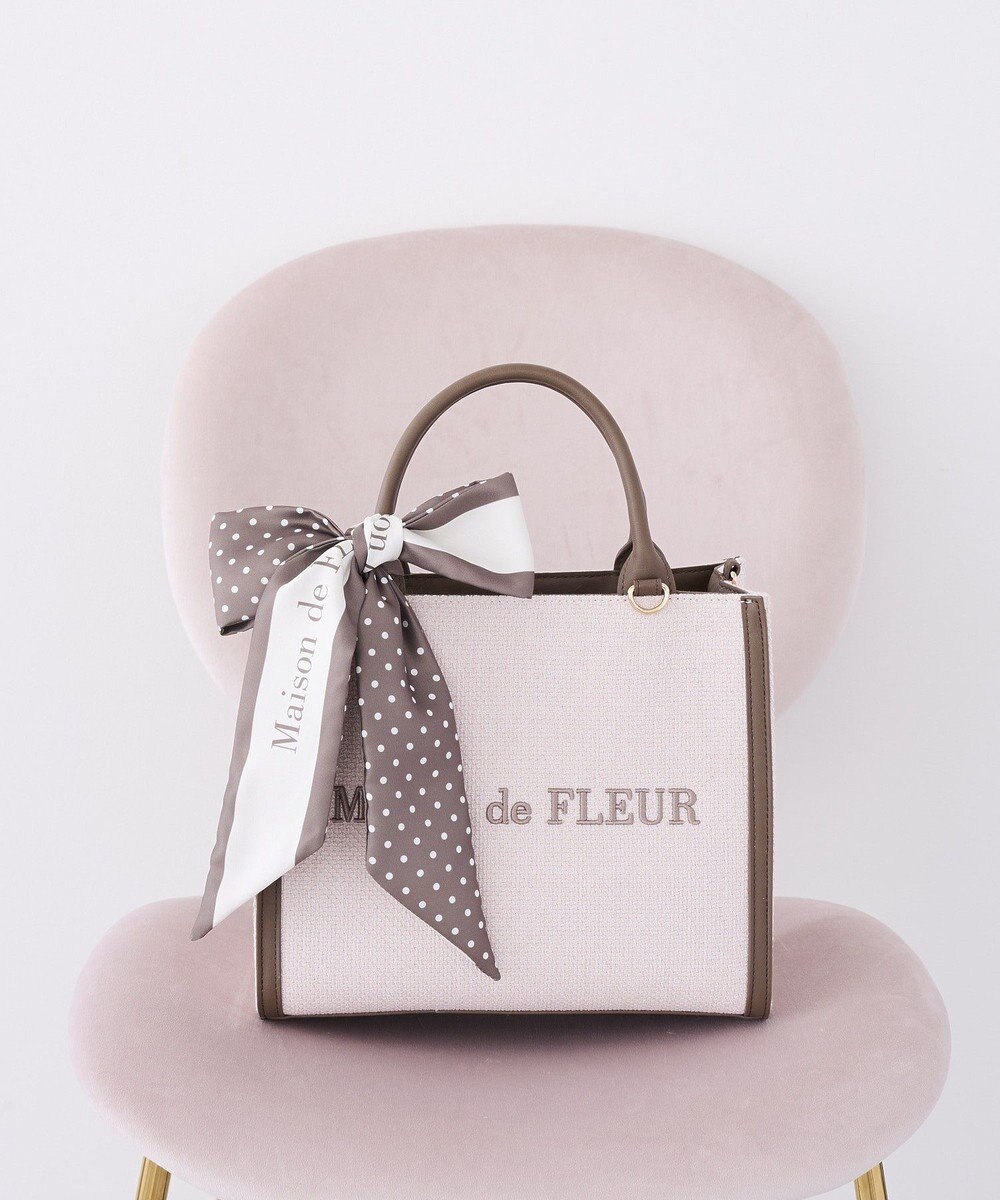 Maison de FLEUR スカーフ付きツイードスクエア２Ｗａｙトート 