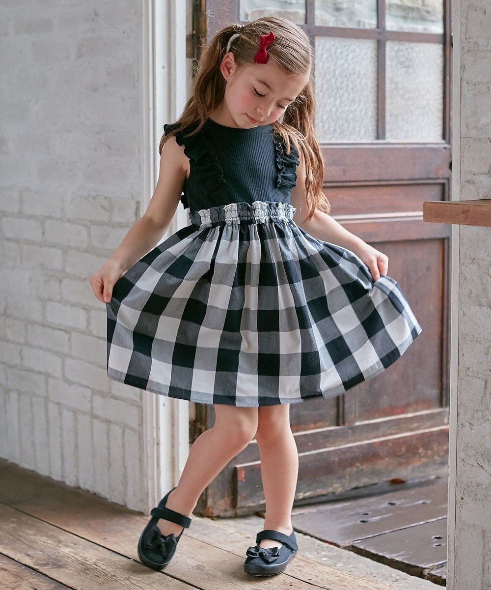 ANY KIDS チェック ドッキング ワンピース 