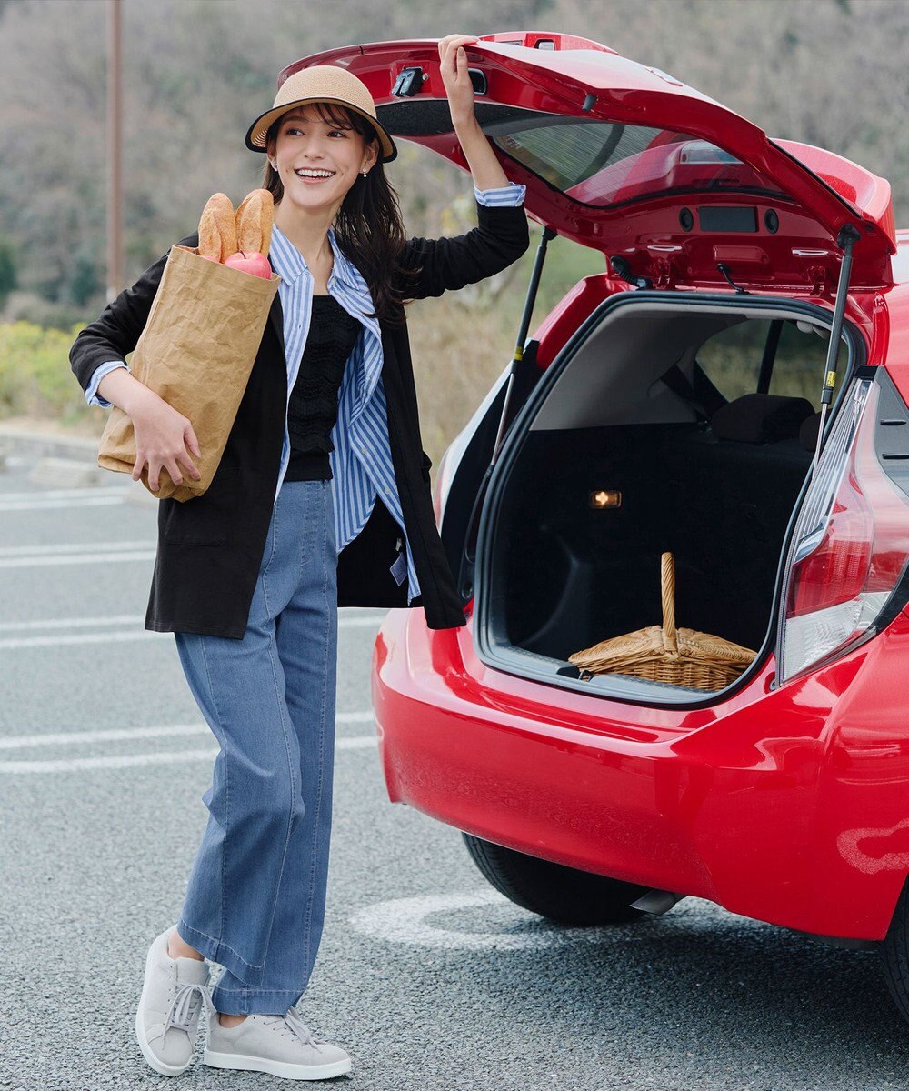 Tiaclasse 【洗える】TCデニム切替ワイドストレートパンツ 