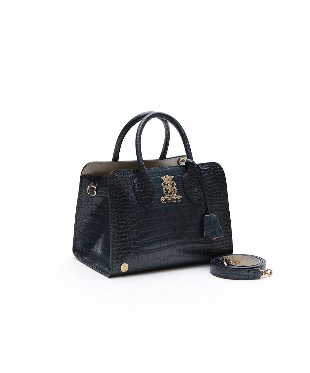 A.D.M.J. 【牛革】クロコ型押しサイドバックルトート25cm(ショルダーストラップ付) 