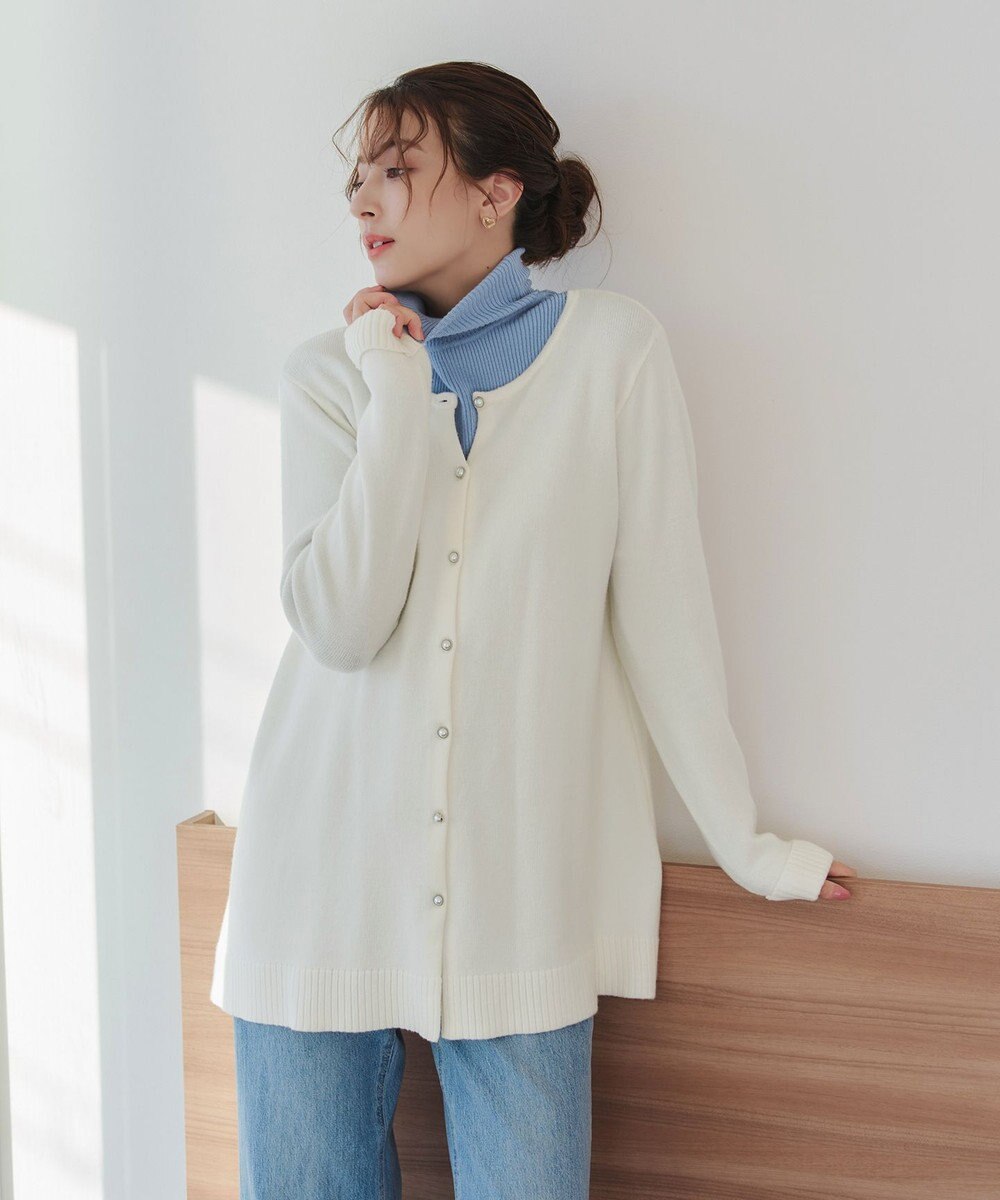 Tiaclasse 【洗える】ラウンドネックミドル丈ニットカーディガン 