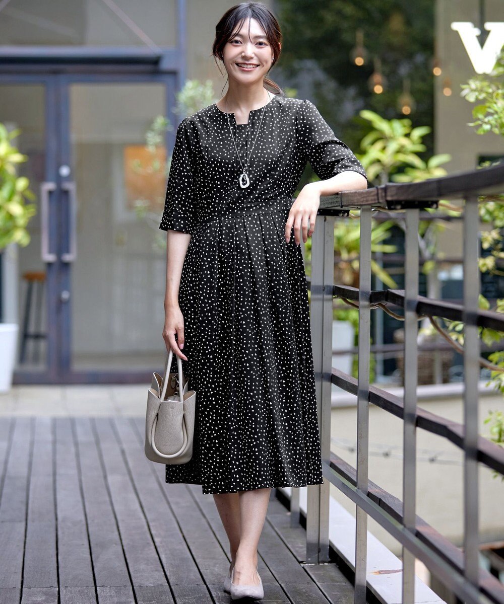 Tiaclasse L 【洗える】変形ドット柄ワンピース 