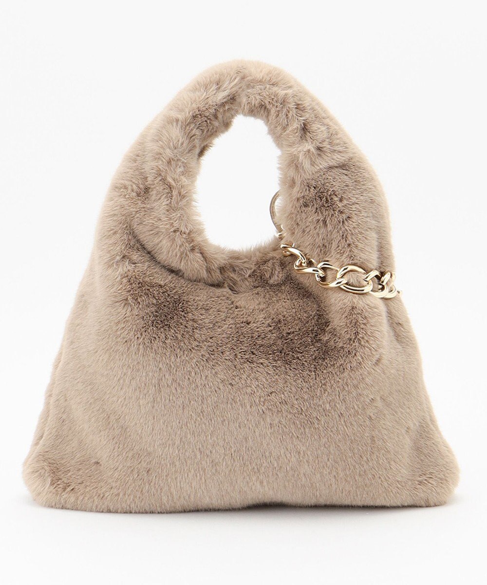 自由区 フェイクファーワンハンドル バッグ 