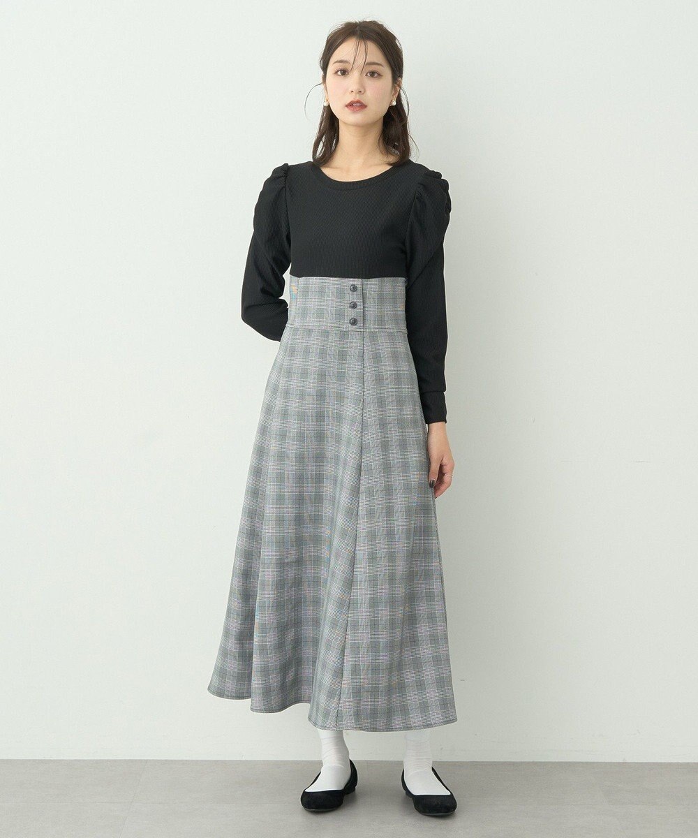 earth music&ecology リブカットソードッキングワンピース 