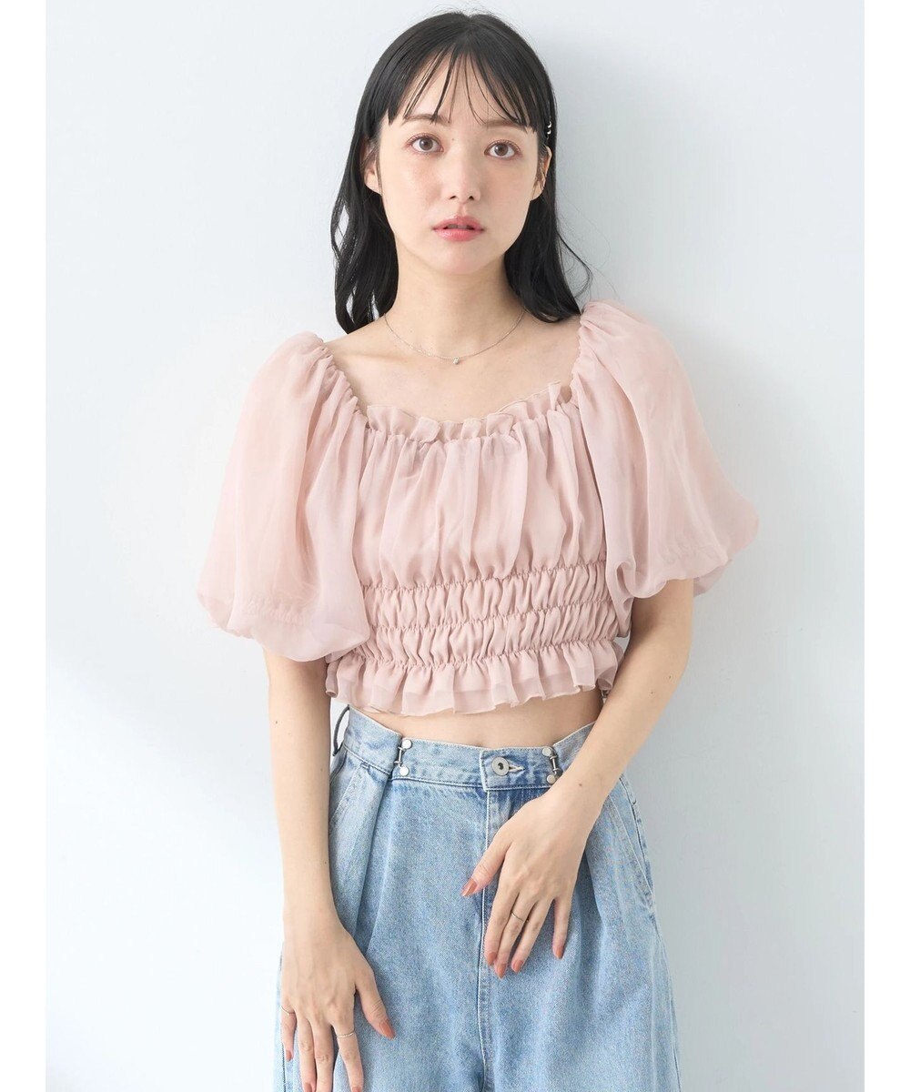 earth music&ecology パフスリーブシャーリングブラウス 