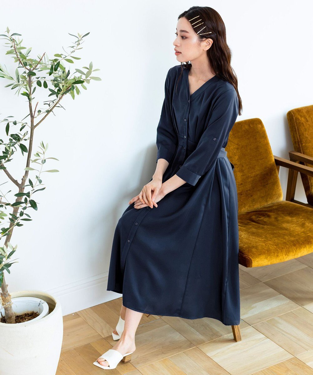 Tiaclasse L 【新色追加・洗える】バックリボン前開きワンピース 