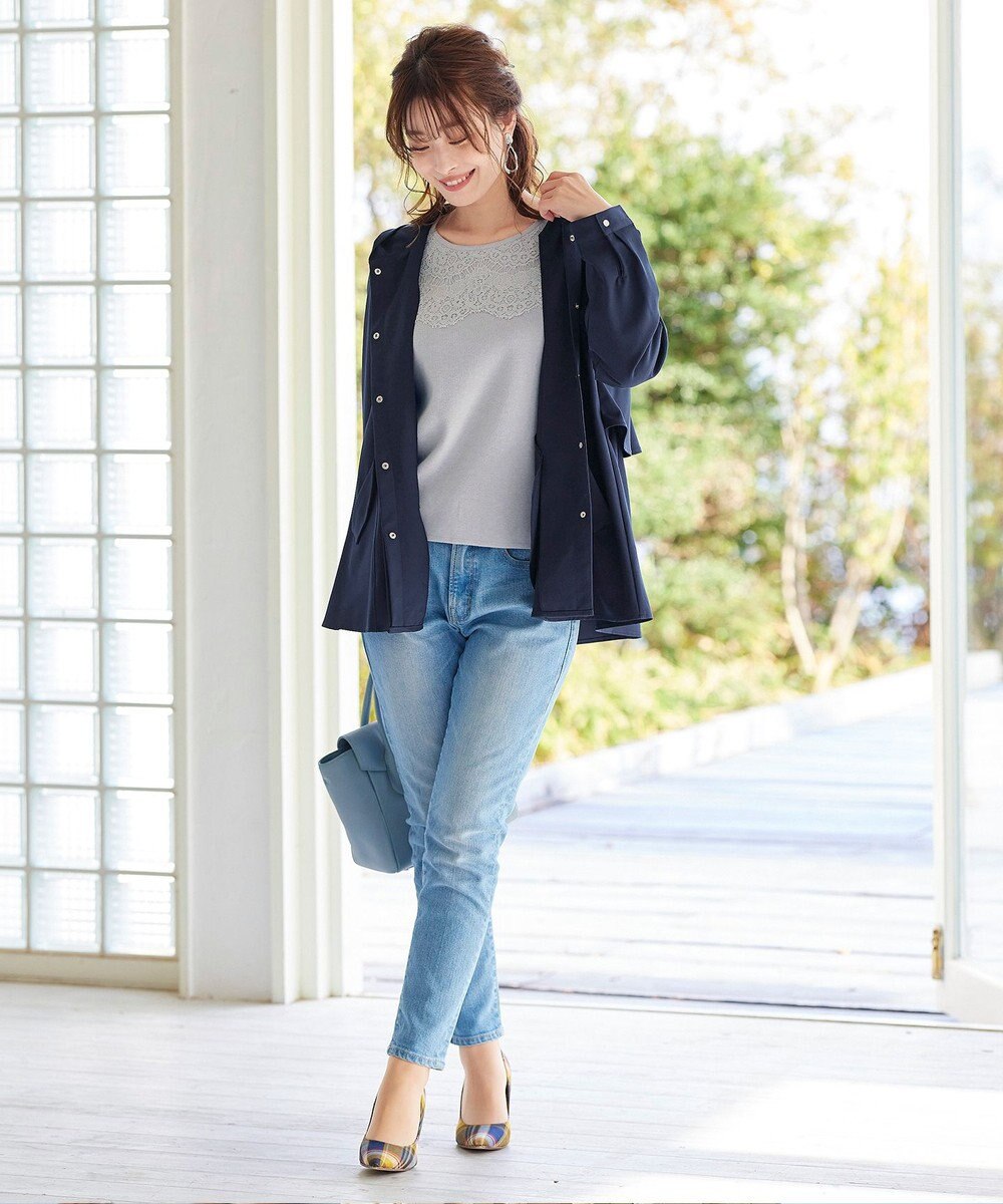 Tiaclasse L 【洗える】大人上品なスカラップレースコンビニット 