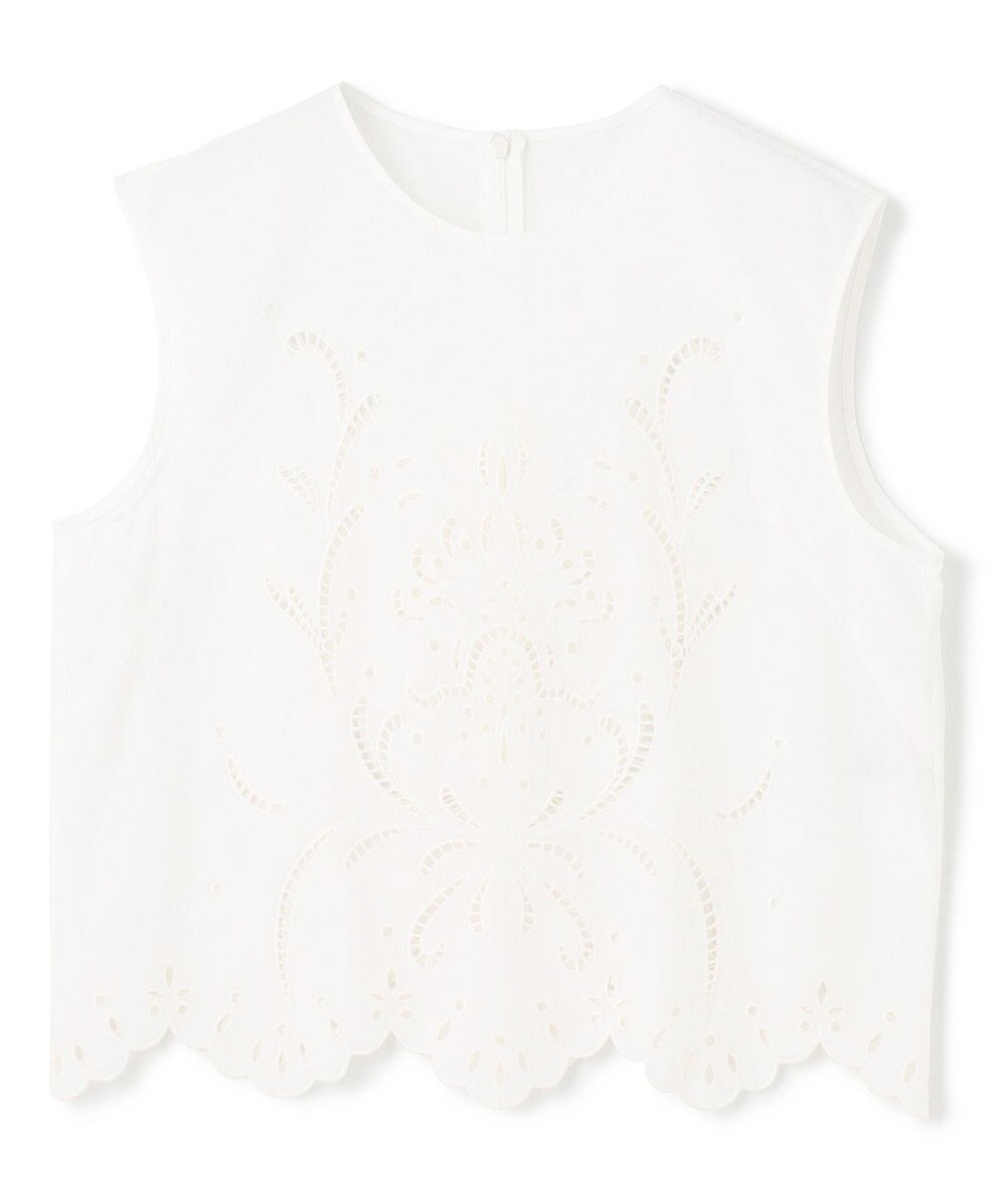 BEIGE， 【洗える】GALLERIA / コットンエンブロイダリーノースリーブブラウス 