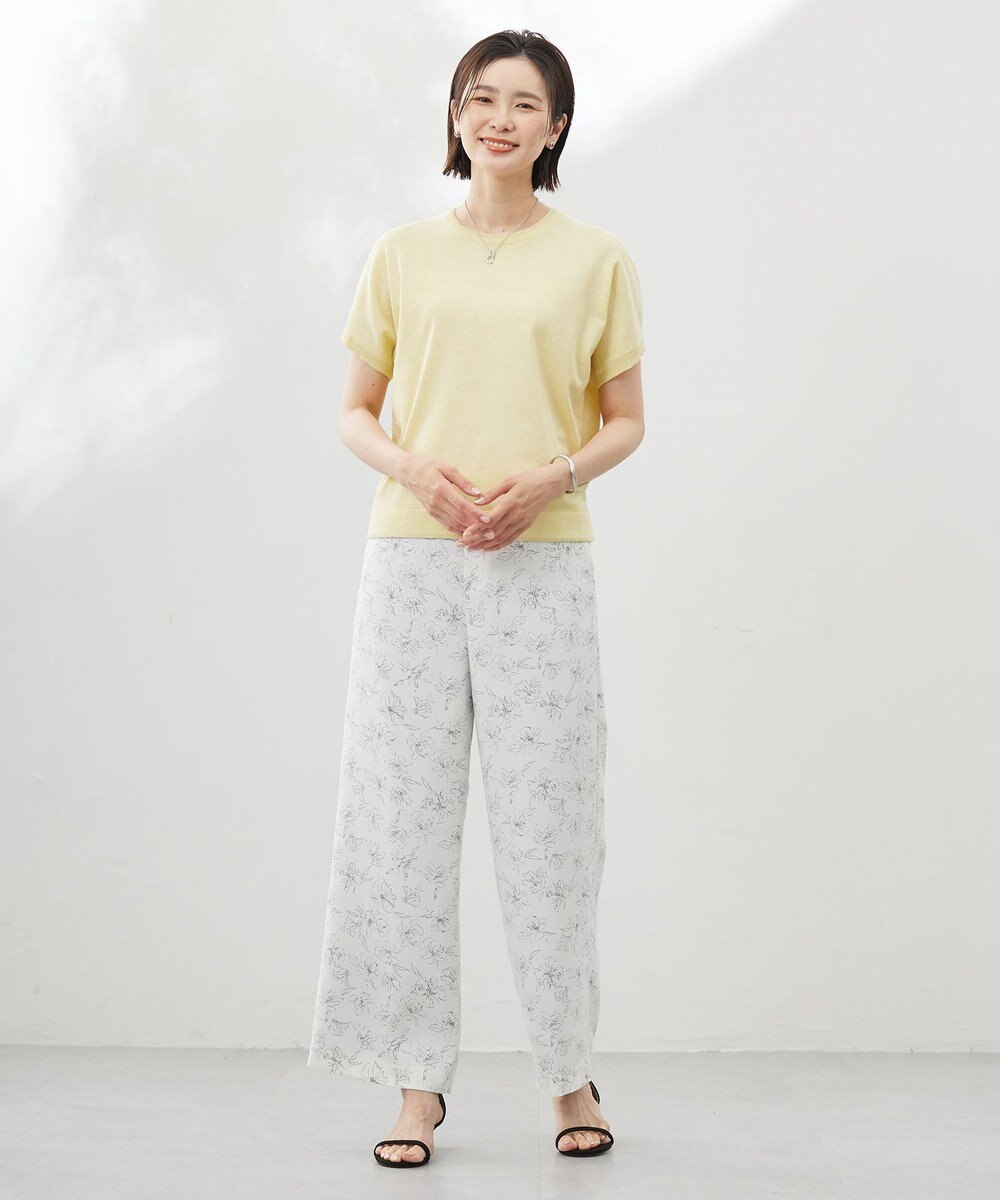 J.PRESS LADIES L 【洗える】ラインフラワープリント ワイドパンツ 