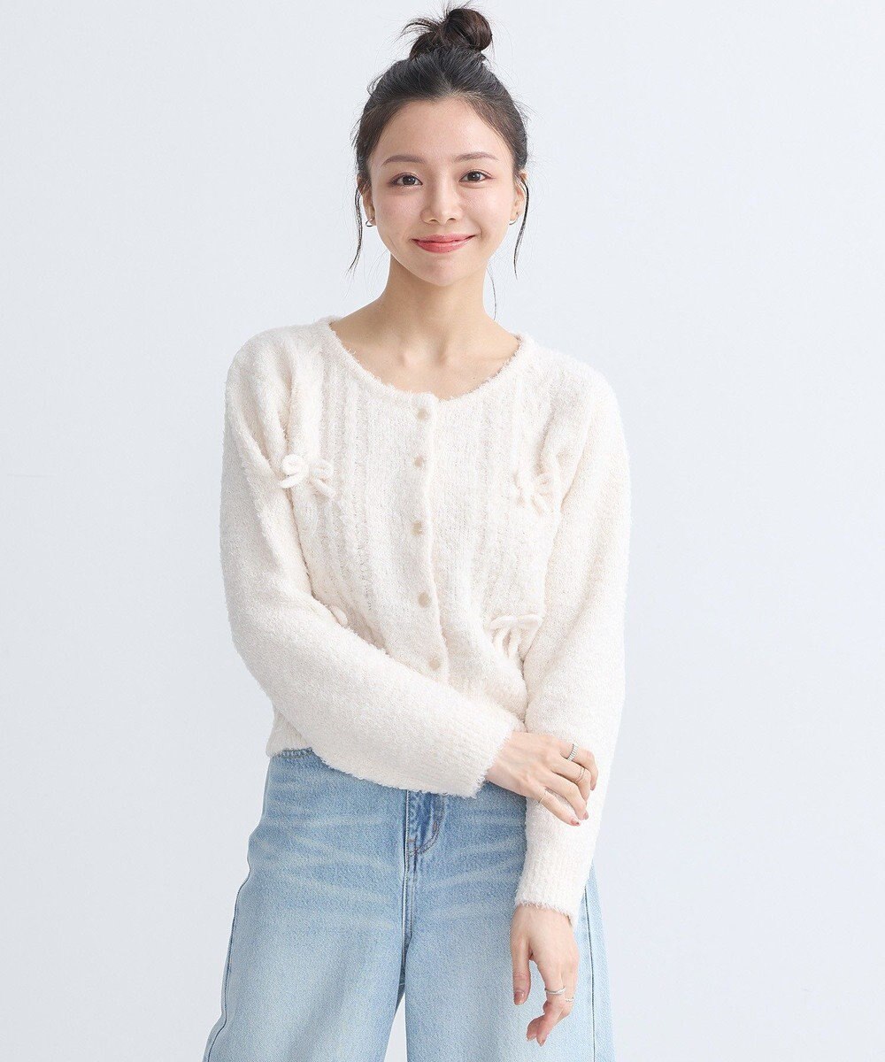 earth music&ecology リボンクルーネックカーディガン 