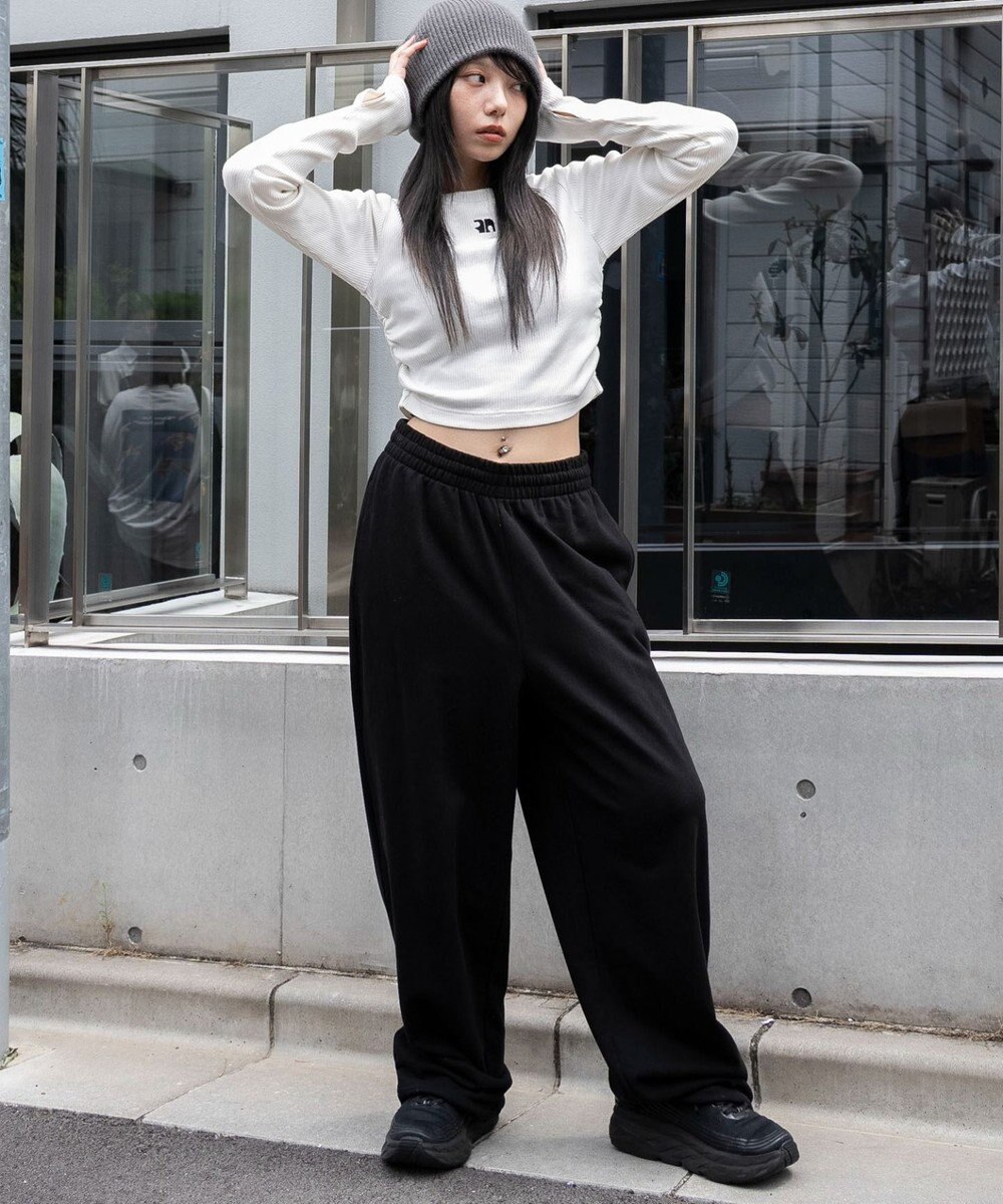 WEGO 【ウエストゴム】スウェットワイドパンツ 