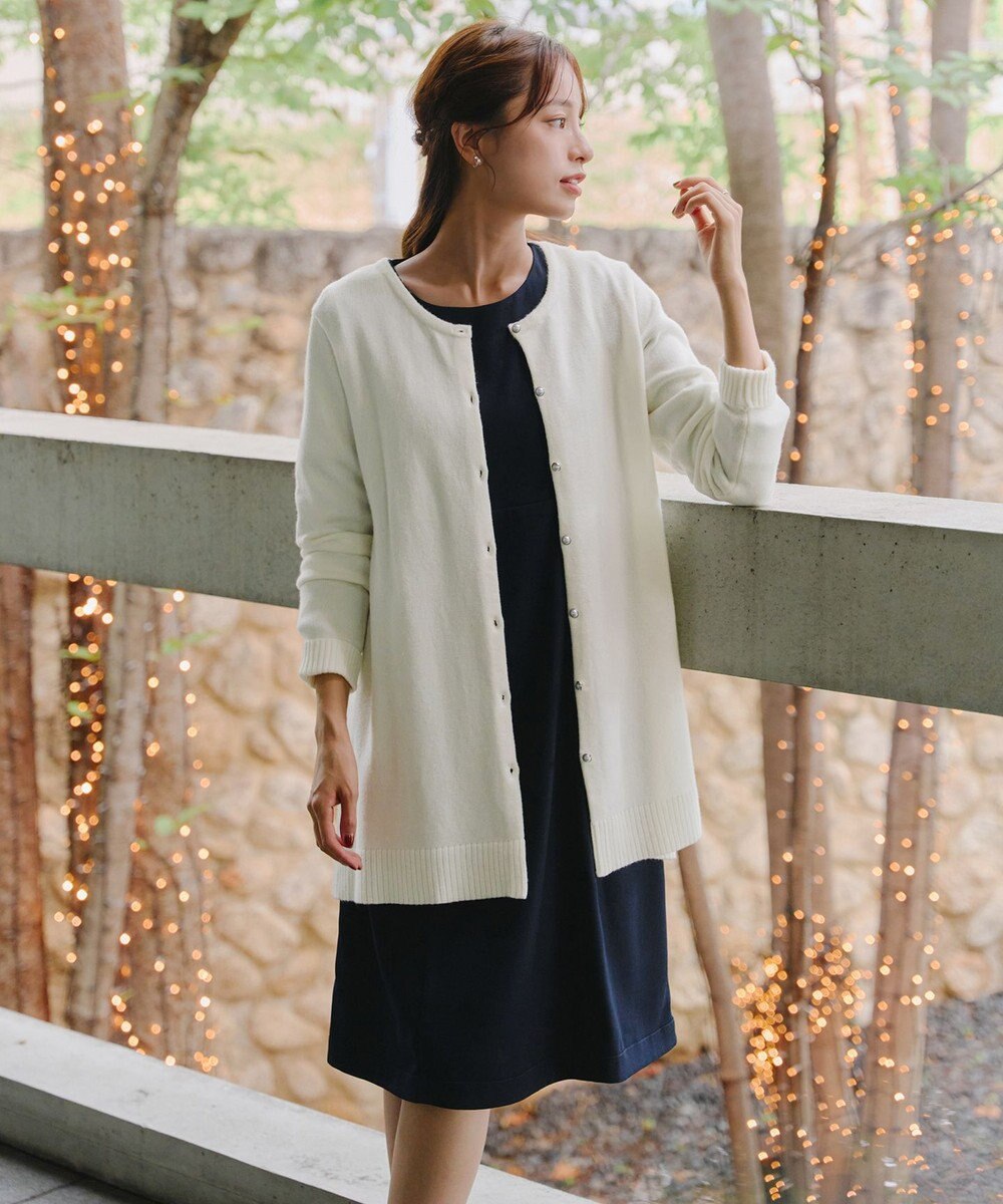 Tiaclasse 【洗える】ラウンドネックミドル丈ニットカーディガン 