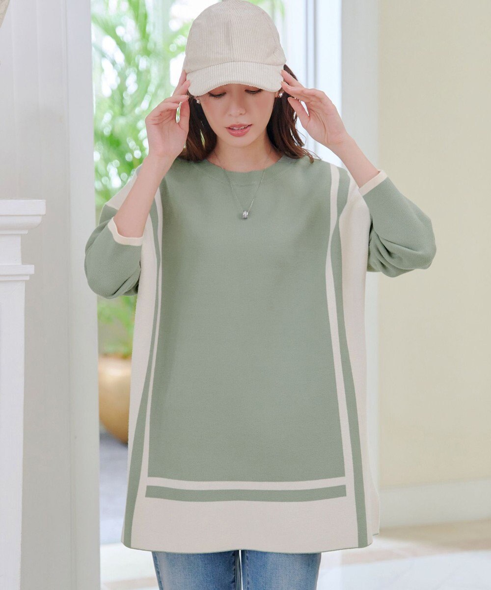 Tiaclasse 【新色追加・洗える】配色ニットチュニック 