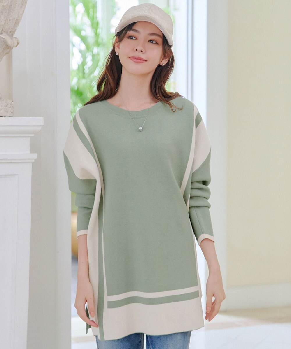 Tiaclasse 【新色追加・洗える】配色ニットチュニック 