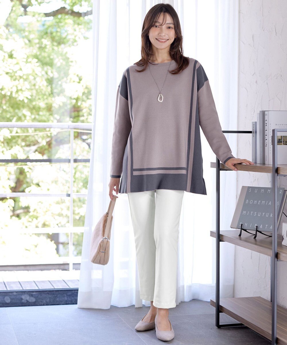 Tiaclasse 【新色追加・洗える】配色ニットチュニック 