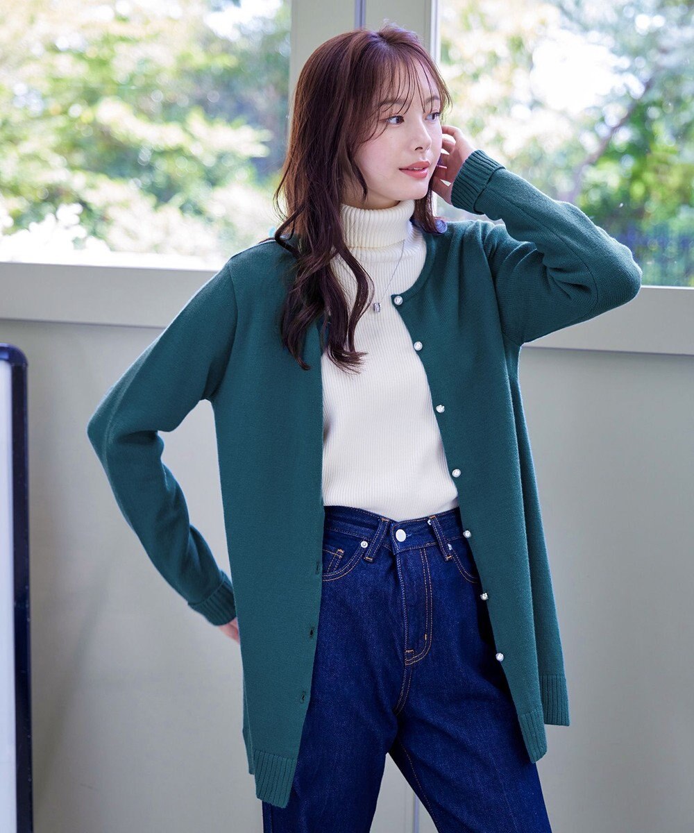 Tiaclasse 【洗える】ラウンドネックミドル丈ニットカーディガン 