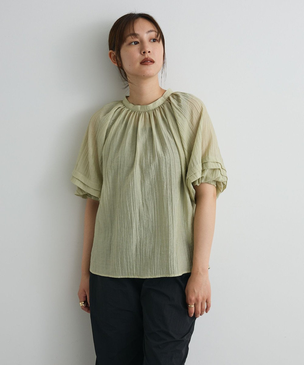 CRAFT STANDARD BOUTIQUE ストライプジャカードパフスリーブブラウス 
