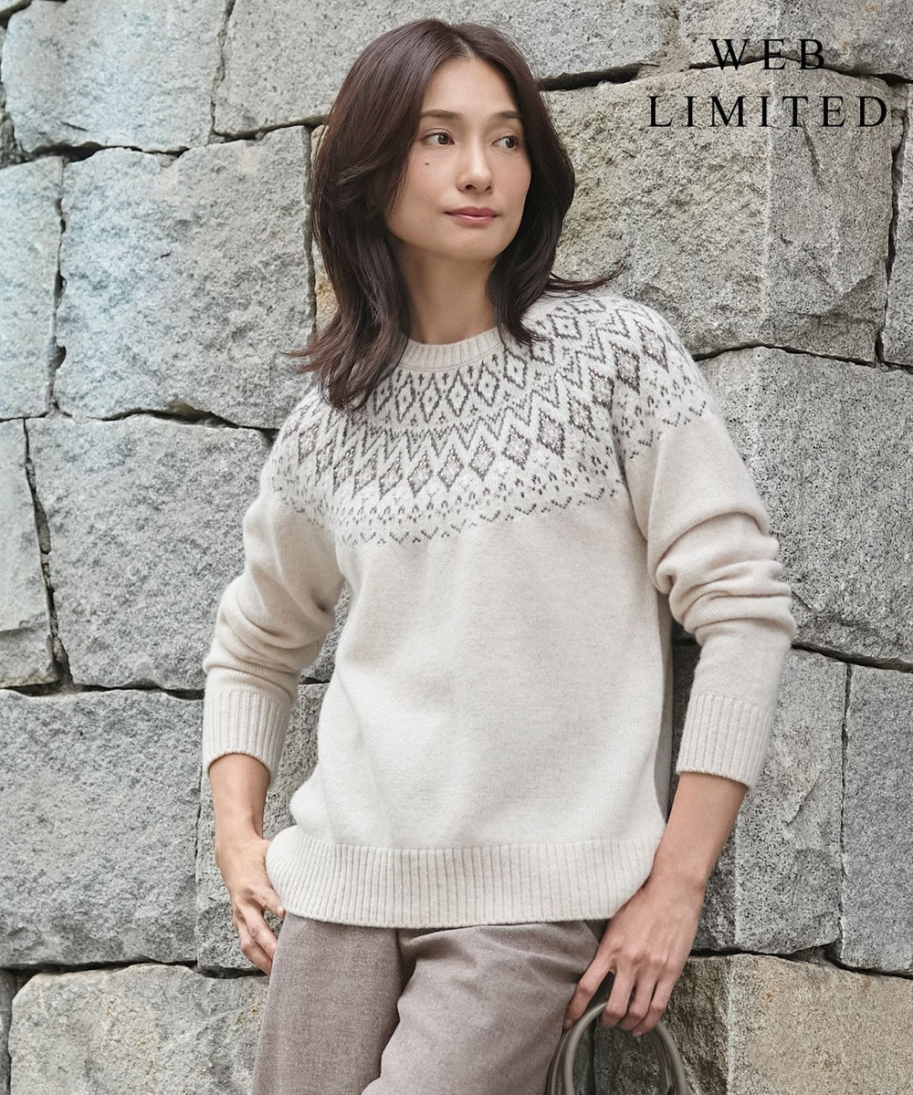 J.PRESS LADIES 【WEB限定カラーあり・洗える】FAIR ISLE ラウンドネック ニット 【WEB限定】ベージュ系