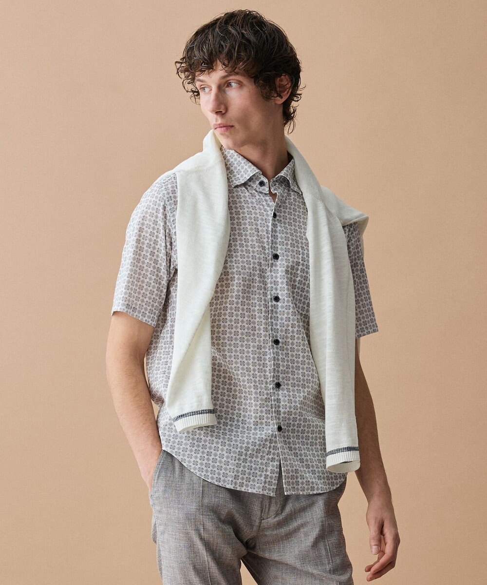 JOSEPH ABBOUD 【キングサイズ・綿100％・JAPANファブリック】パナマボイルプリント 半袖シャツ 