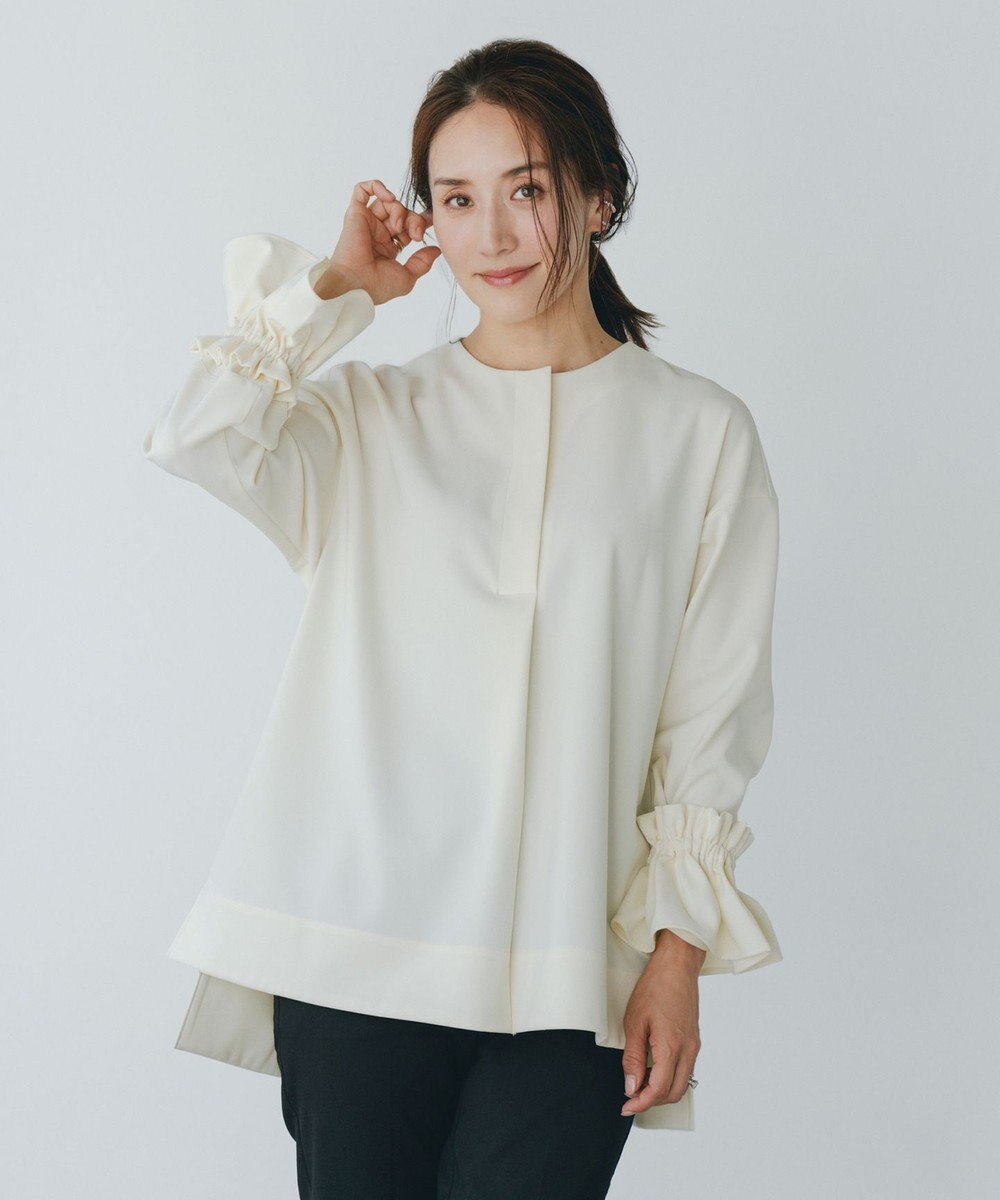 #Newans 【セレモニーにも】＜亀恭子さんコラボ＞下から着られちゃう！シュシュ付き2WAYカフスブラウス 