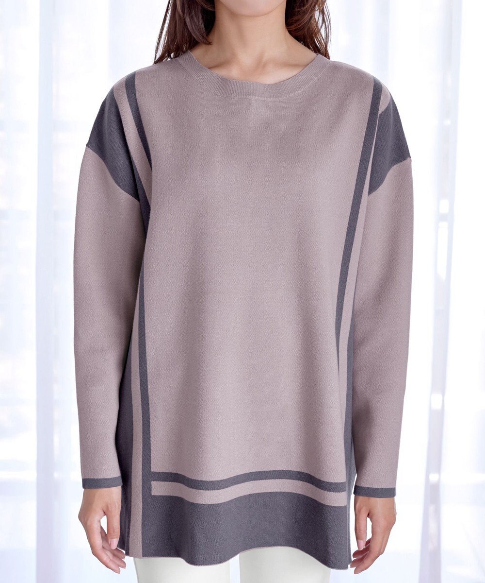 Tiaclasse 【新色追加・洗える】配色ニットチュニック 