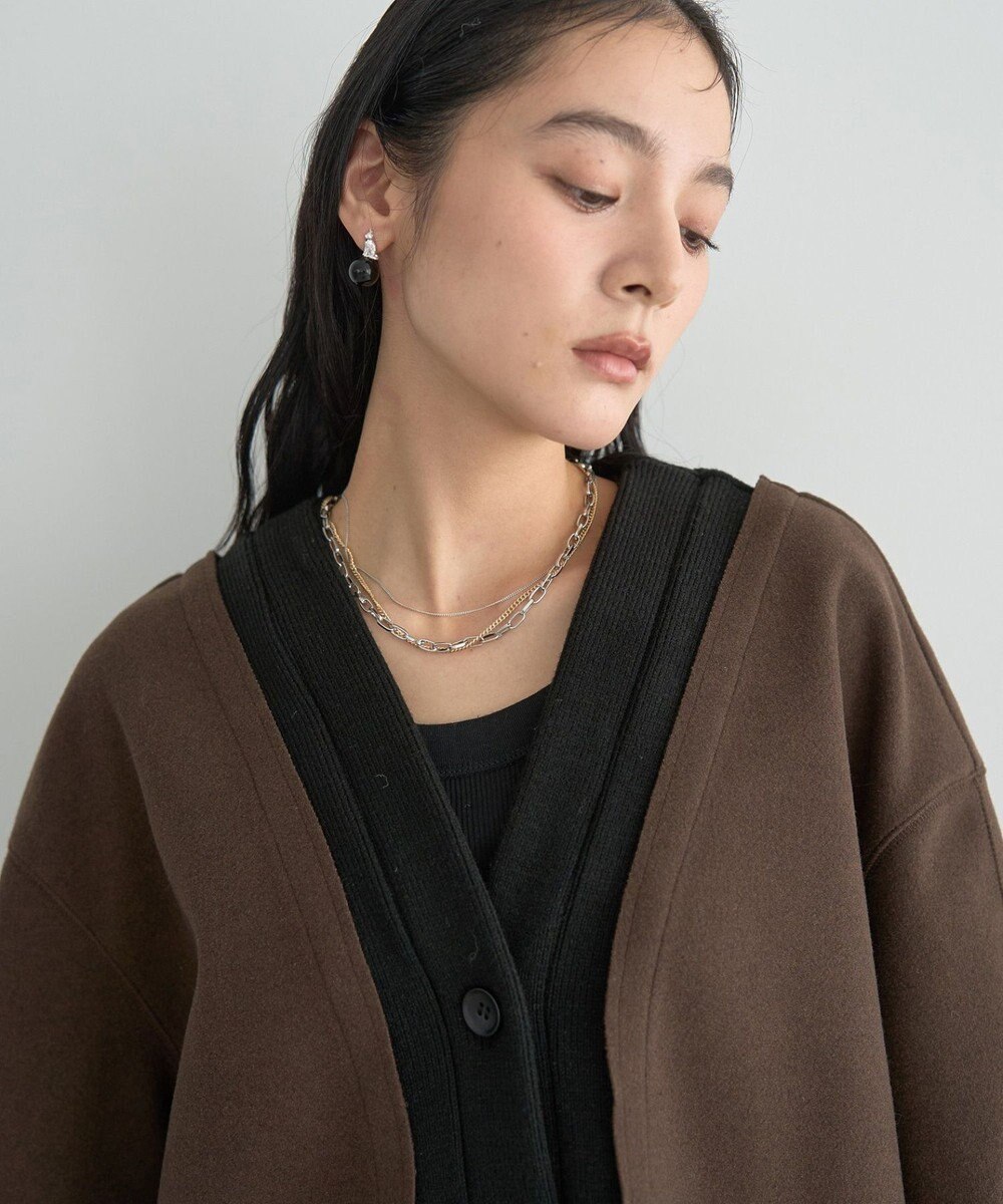 YECCA VECCA ニット切替メルトンVネックカーディガン 