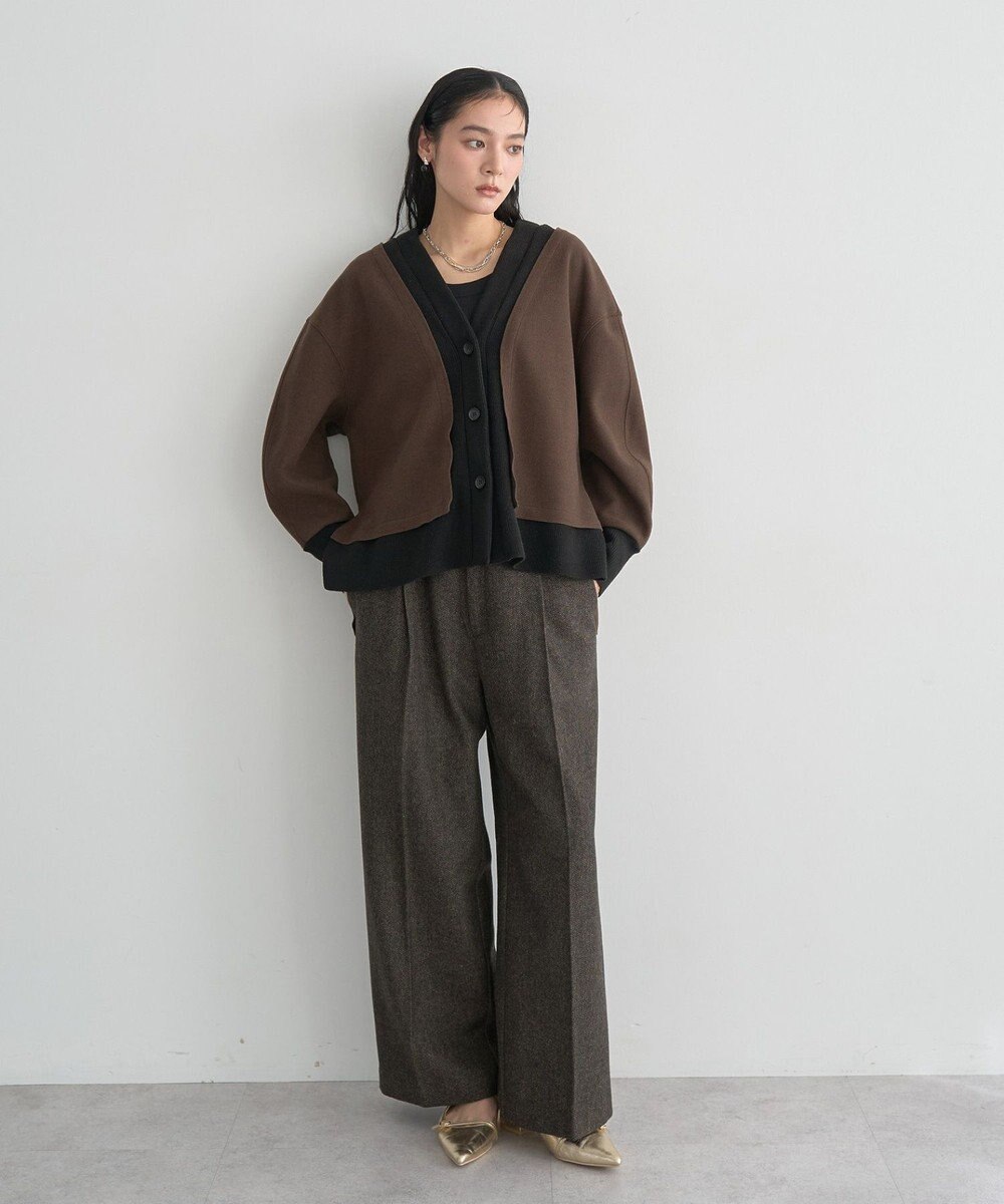 YECCA VECCA ニット切替メルトンVネックカーディガン 